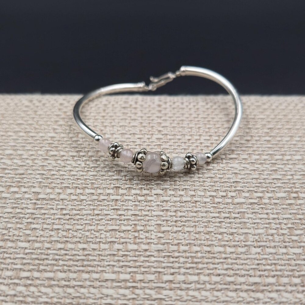 6 Inch Sterling Silver Rose Quartz Stone Small Bracelet B939